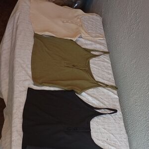 Set of Three Ribbed Tank Tops in Cream, Olive, and Black